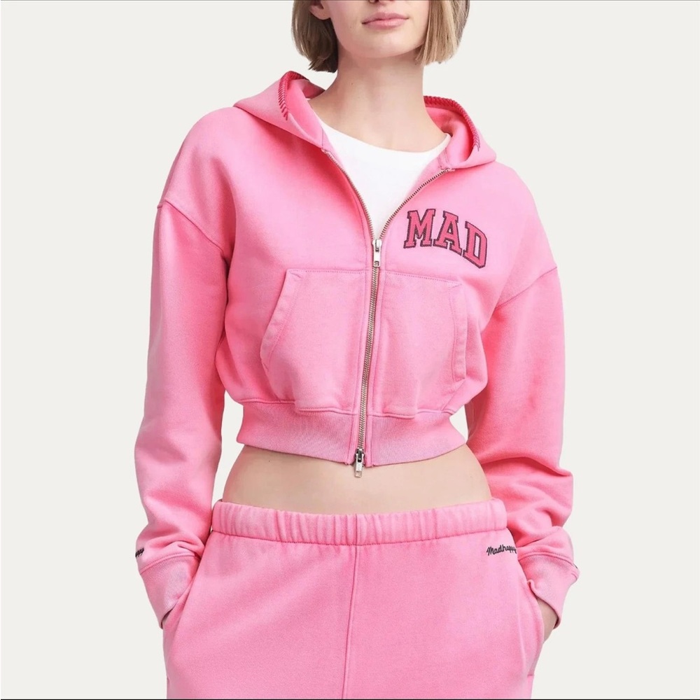 Gap x MadHappy Pink Full Zip Cropped Mad Hoodie Size XL